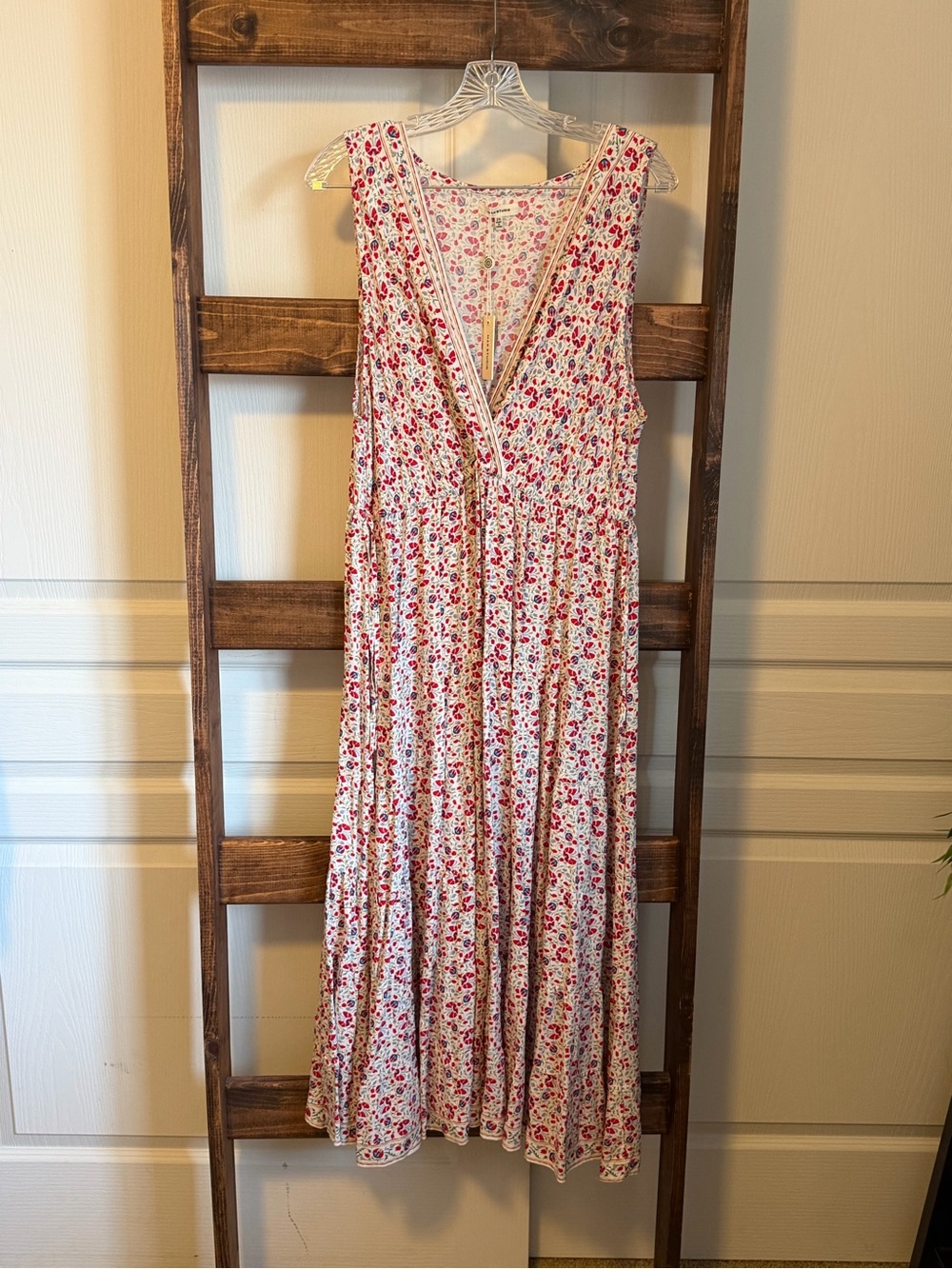 Max Studio White Midi Dress with Pink Floral Print